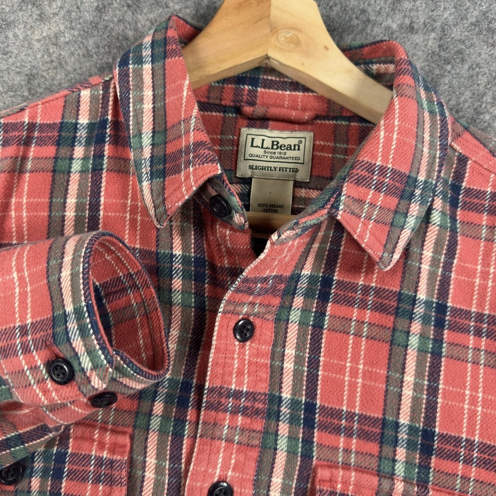 L.L.Bean Shirt Mens Small Red Plaid Organic Cotton Flannel Long Sleeve Casual